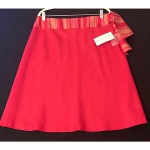Willi Smith Womens 100% Linen A-Line Side Zip & Tie Red Skirt Size 14